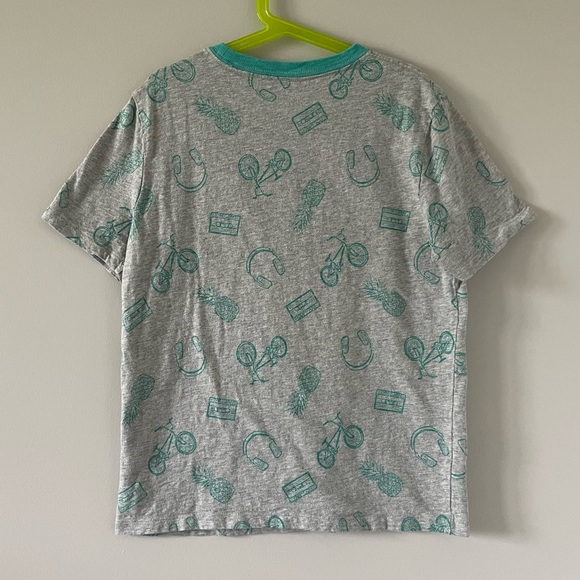 GAP Kids T-Shirt 🚲🎧🎵- Front Pocket - Bicycle & Music Print - Grey & Mint - Picture 5 of 5